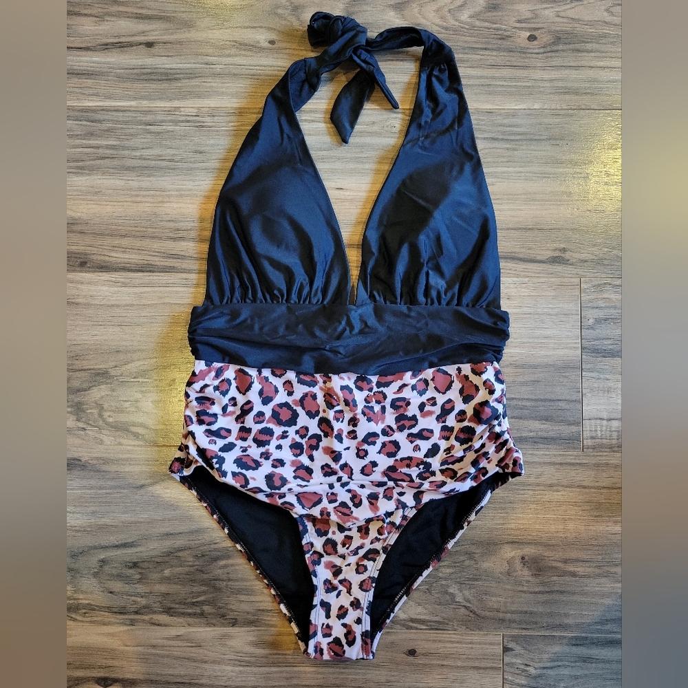 Leopard Halter One-Piece Swimsuit